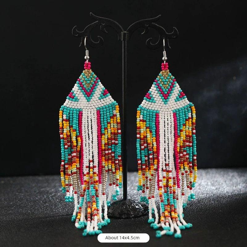 Hand-Woven Bead European and American Personalized Elegant Earrings for Women