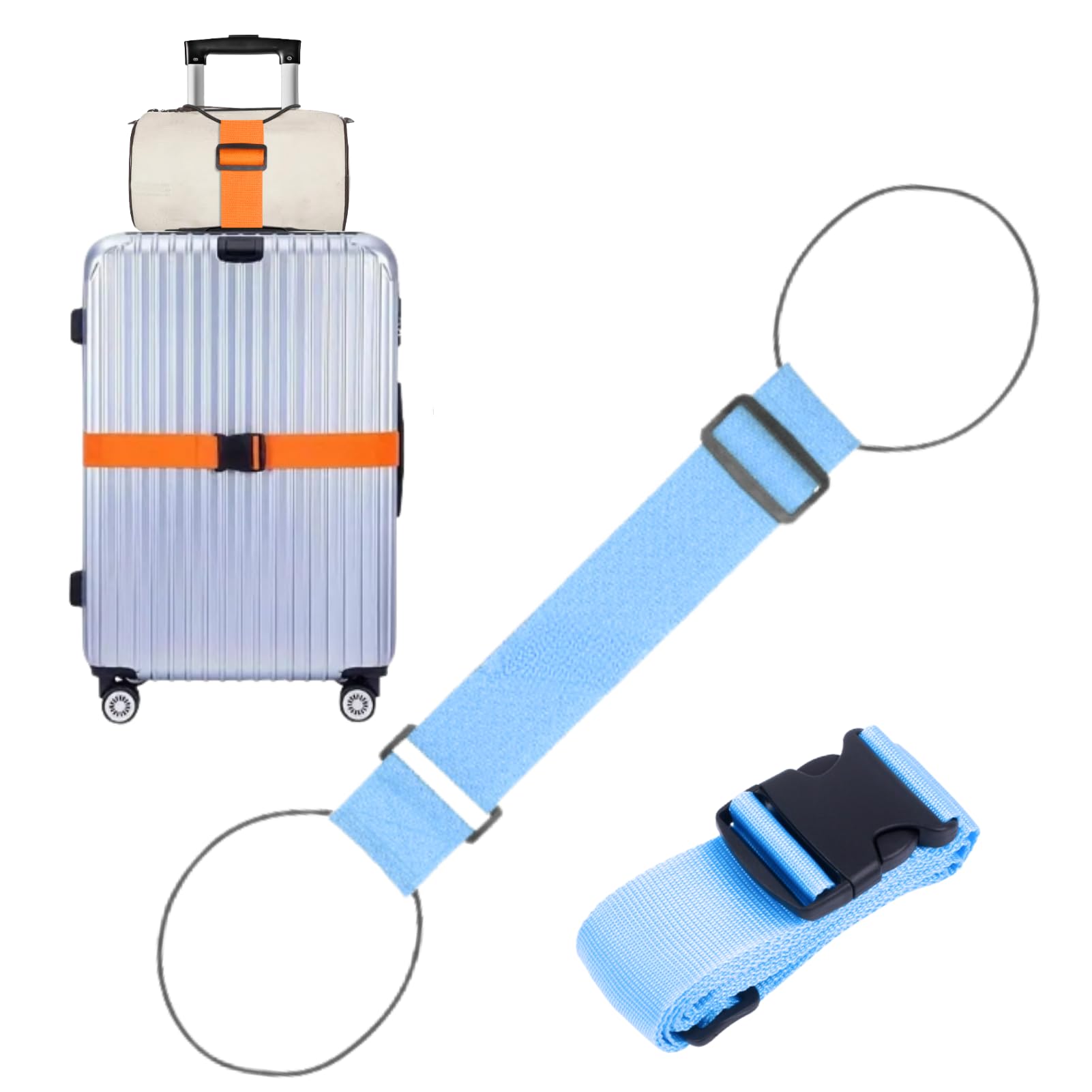 

Uccellino Suitcase Strap, Luggage Fastening Belt Set, Carry-on Case Band for Travel (Blue)
