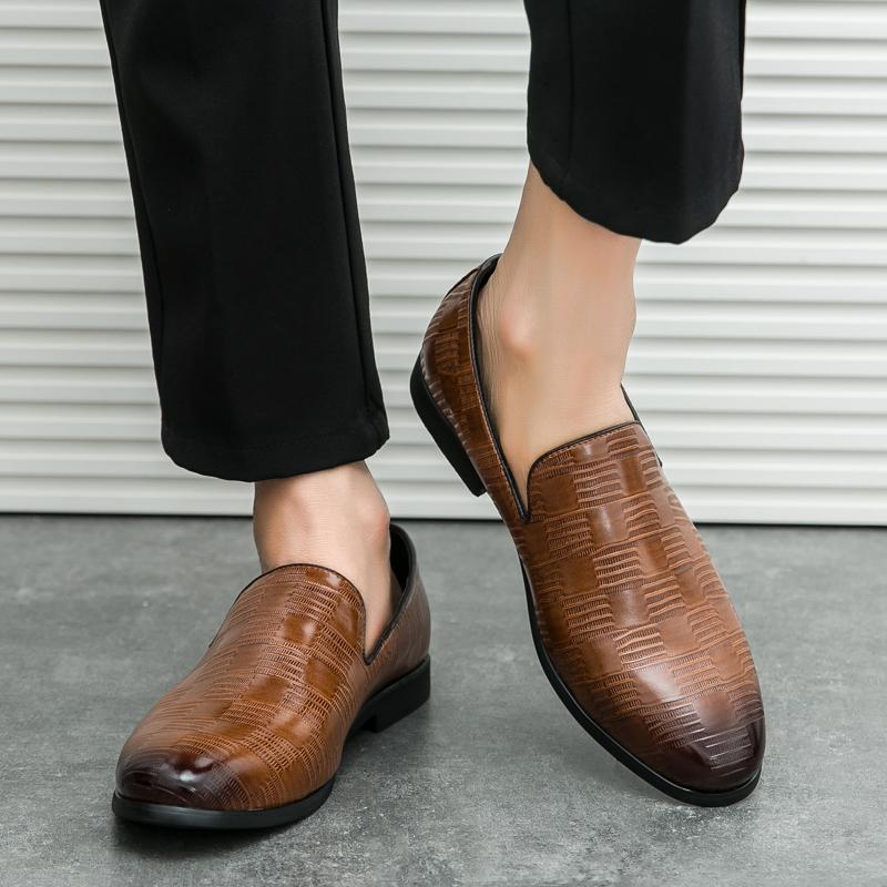 New Men's Fashion Black Brown Slip On Leather Shoes Male Loafers Wedding Prom Homecoming Footwear Zapatos Hombre