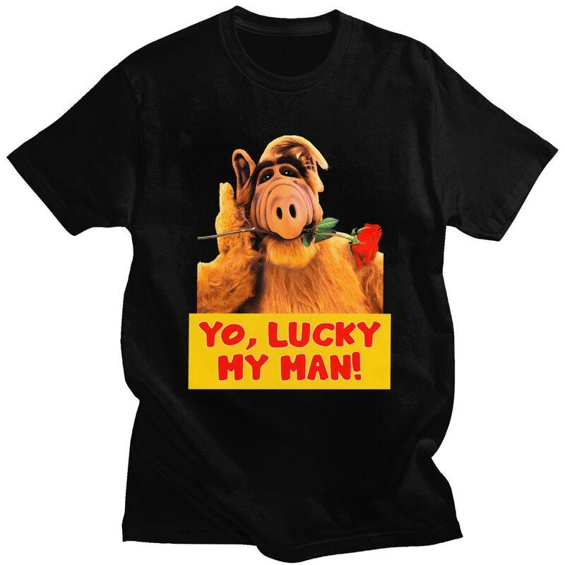 

Custom Mens ALF Lucky My Man T Shirt Short Sleeve Cotton Tshirt Streetwear T-shirt Casual Alien Life Form Tees Slim Fit Cloth... S разноцветный