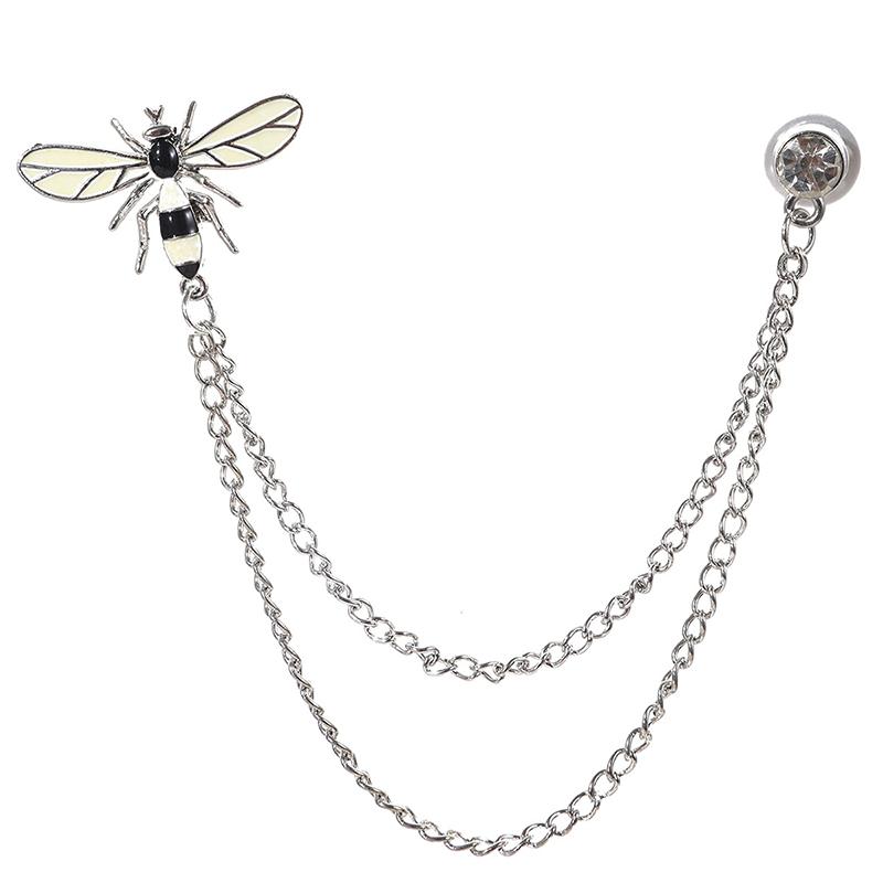Креативные металлические броши-булавки в форме пчелы на цепочке Мужские для костюма воротника рубашки Женские украшения Аксессуары