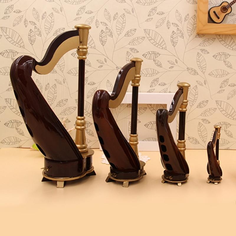 Wooden Miniature Harp Model with Black Gift Case Musical Instrument Model Musical Gifts Ornaments Decorations