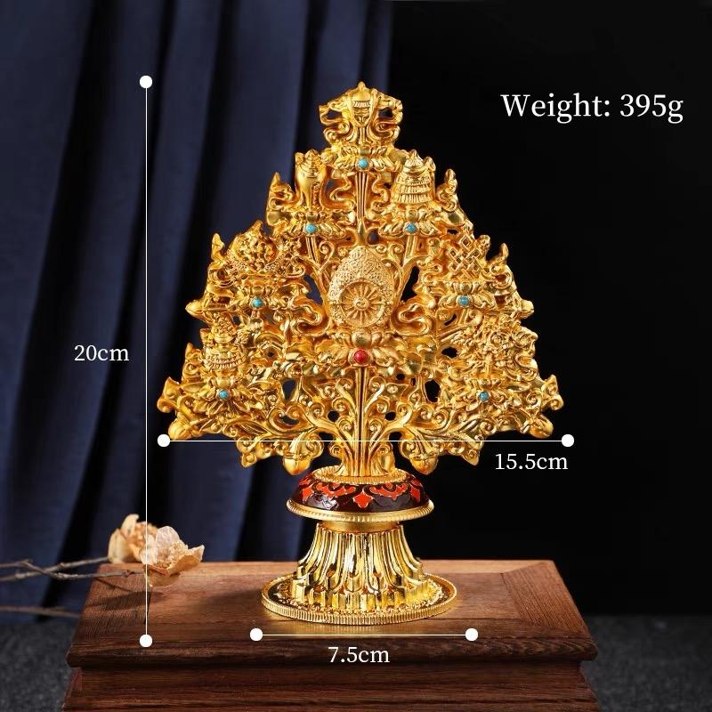 Tibetan Pagoda Trees Alloy,Tantric Golden Eight Auspicious Trees Buddhism Handicraft , Nepal Altars Desktop Decorative, 20 Cm