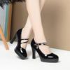 Women's High-heeled Leather Shoes Cheongsam Special Catwalk Shoes Versatile Waterproof Table Bright Leather Shoes