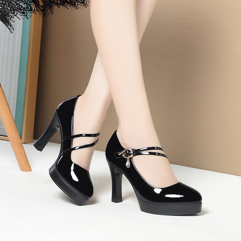 

Fashion Patent Leather Thin High Heels Shoes Fall 2024 Shallow Platform Pumps Women For Model Party Dress Bright Skin Elegant Model 34(Foot22cm)