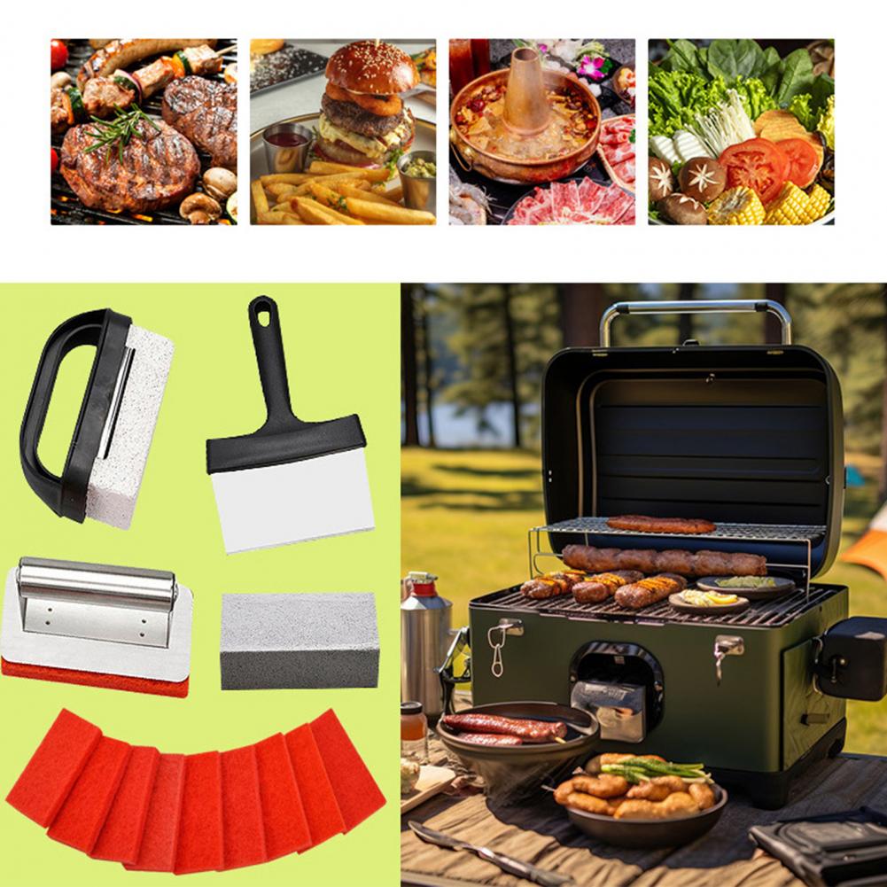 Grill-Schrubbset Professionelles BBQ-Grillplatten-Set 26-teilig Flachgrill-Reinigungswerkzeuge Hochleistungs-Scheuerschwämme für BBQ