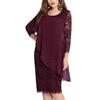 Elegant Solid Color Slim Dress with Lace Trim and Three Quarter Sleeves