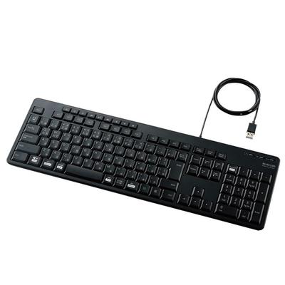 Elecom Wired Full-Size Keyboard, Silent, Antibacterial, Black TK-FCM114SKBK
