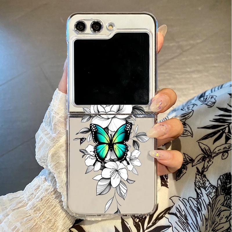 

Прозрачный складной чехол с золотым принтом бабочки для Samsung Galaxy Z Flip 7 6 5 4 3 5G, жесткая крышка для телефона для Samsung Z Flip5 Flip6 Flip7 Galaxy Z Flip7