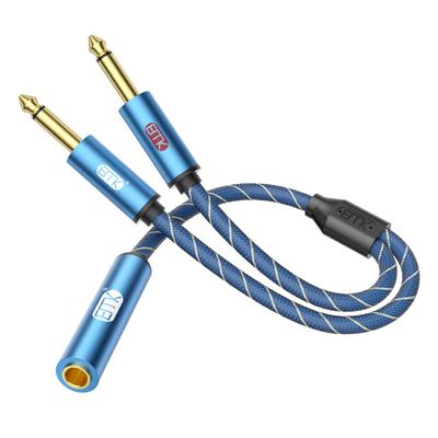 EMK Y Splitter Shielded Cable Inch TRS Stereo To TS Mono Cable 2 Male To 1 Female for 6.35mm 1/4 Guitar/Bass/Amp/Mixer/Keyboard/Speaker (30cm)