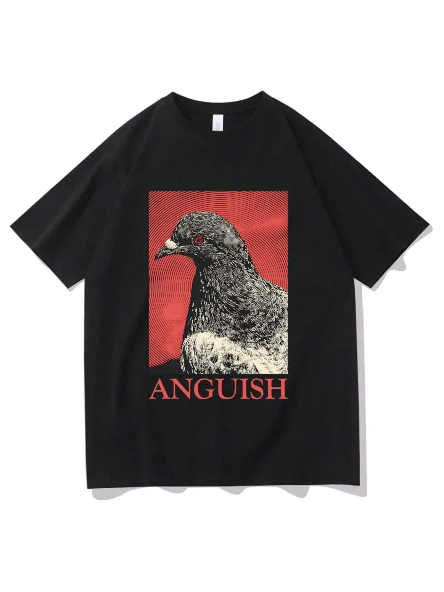 Anguish T-Shirt Cute Funny Meme Pigeon Print T Shirts Summer unisex Wounisex Casual Short Sleeve Tshirt Vintage Tees S разноцветный