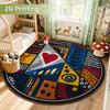 2d Printed Black Colorful Geometric Patchwork Round Area Rug Non Slip Floor Mat For Pop Art Style Room Decor Gift