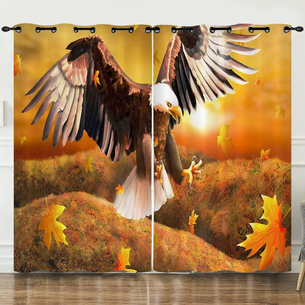 Curtain Cartoon Animal Eagle Animation Oil Painting Digital Printing Blackout Curtain Punching