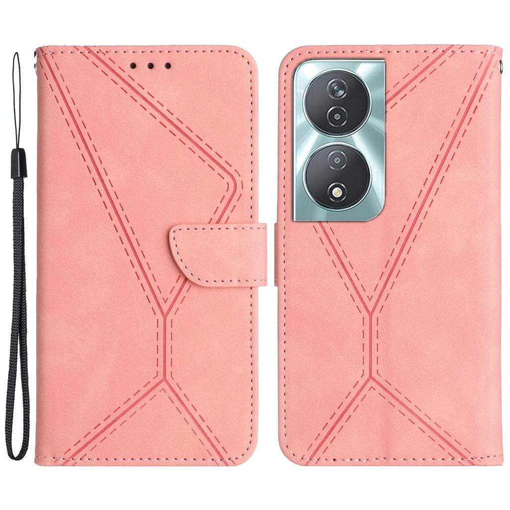 HT05 For Honor 90 Smart/X7b 4G Magnetic Phone Case Lines Imprinted Leather Flip Stand Cover