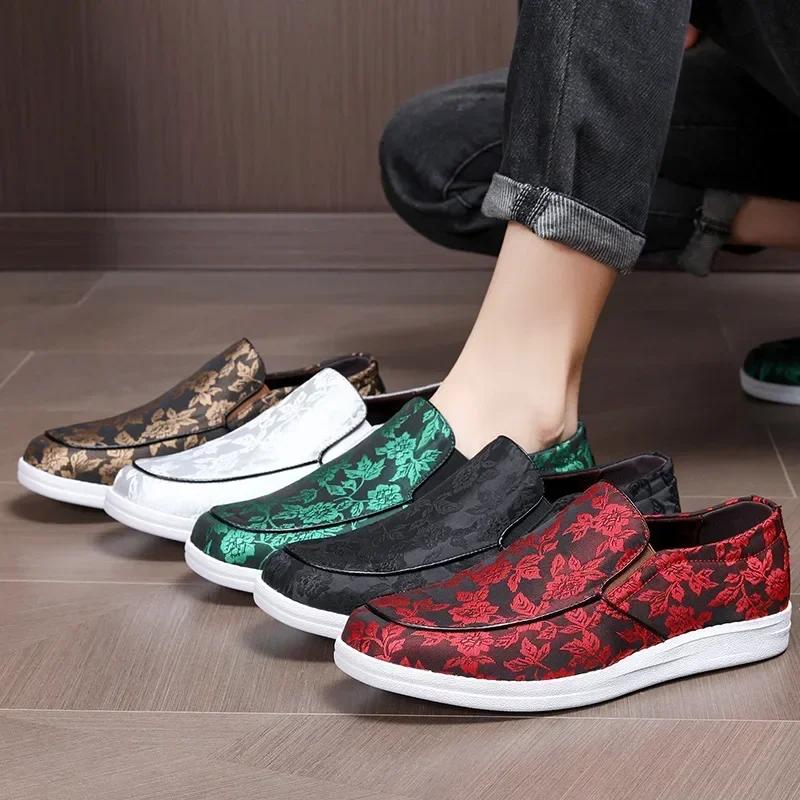 Fashion Men's Loafers Casual Single Shoe Breathable Thick Sole Comfort Anti Slip Wear-resistant Flower Platform Casual Shoes Sandalias