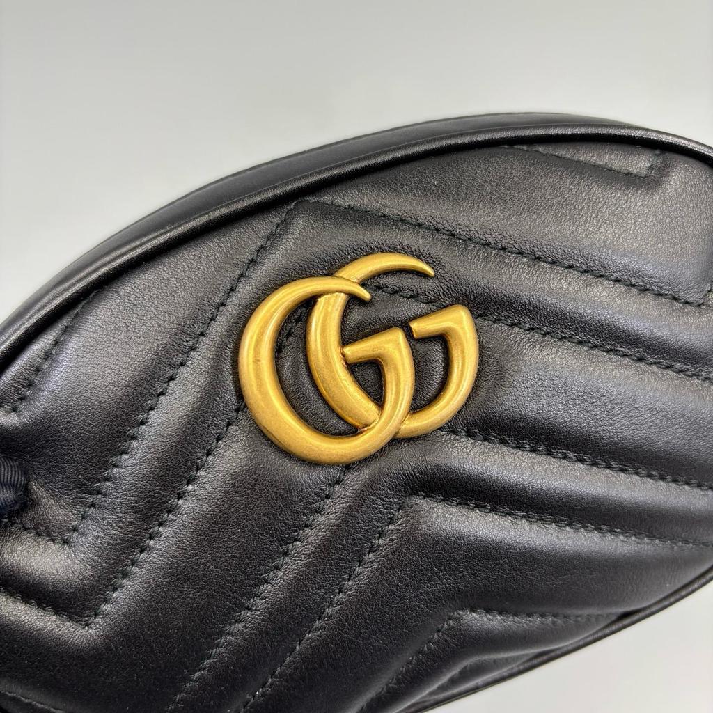 [Pre-Owned] Gucci Quilted Leather GG Marmont Matelassé Belt Bag 38/95 'Black' - Excellent #D3F1FW