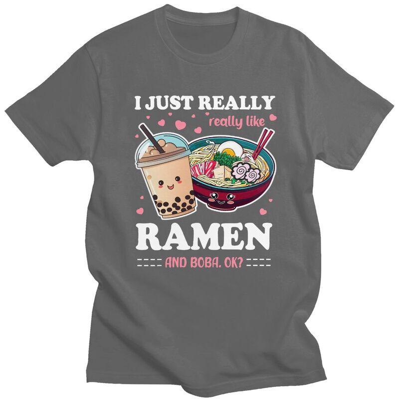 Custom Just A Girl Who Loves Ramen And Boba T Shirts Men 100 Cotton Tee Tops Tshirts ShortSleeve Tshirt Clothing