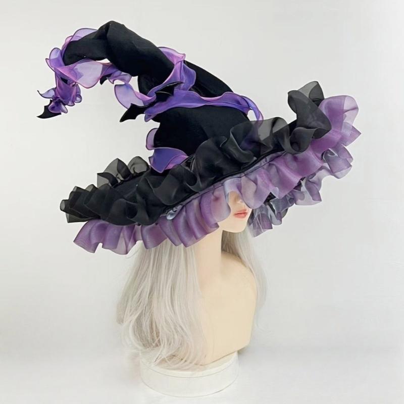 Adjustable Witch Costume Hat Lightweight Comfortable Fabric Elastic Band For Halloween Parties Cosplay Event And Themed Gatherings