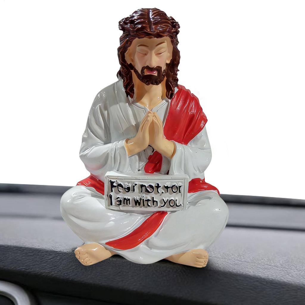 Jesus Figurines Religious Art Collectible Sculpture Jesus Resin Desk Companion Figurine for Bedside Desktop Car Interior