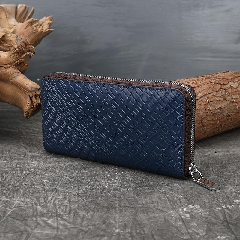 Wallet Head Layer Leather Personalized Crocodile Pattern Leather Handbag Retro Zipper Leather Wallet Texture Long Card Bag