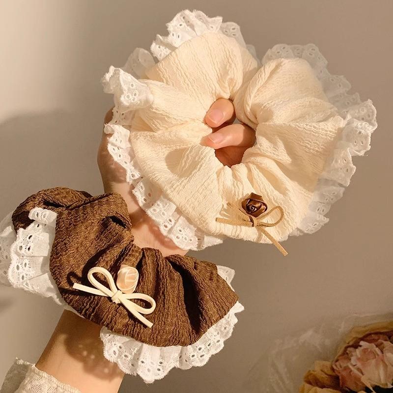 Fabric Lace Flower Edge Hair Ring Cute and Sweet Korean Style Scrunchie Hair Accessories