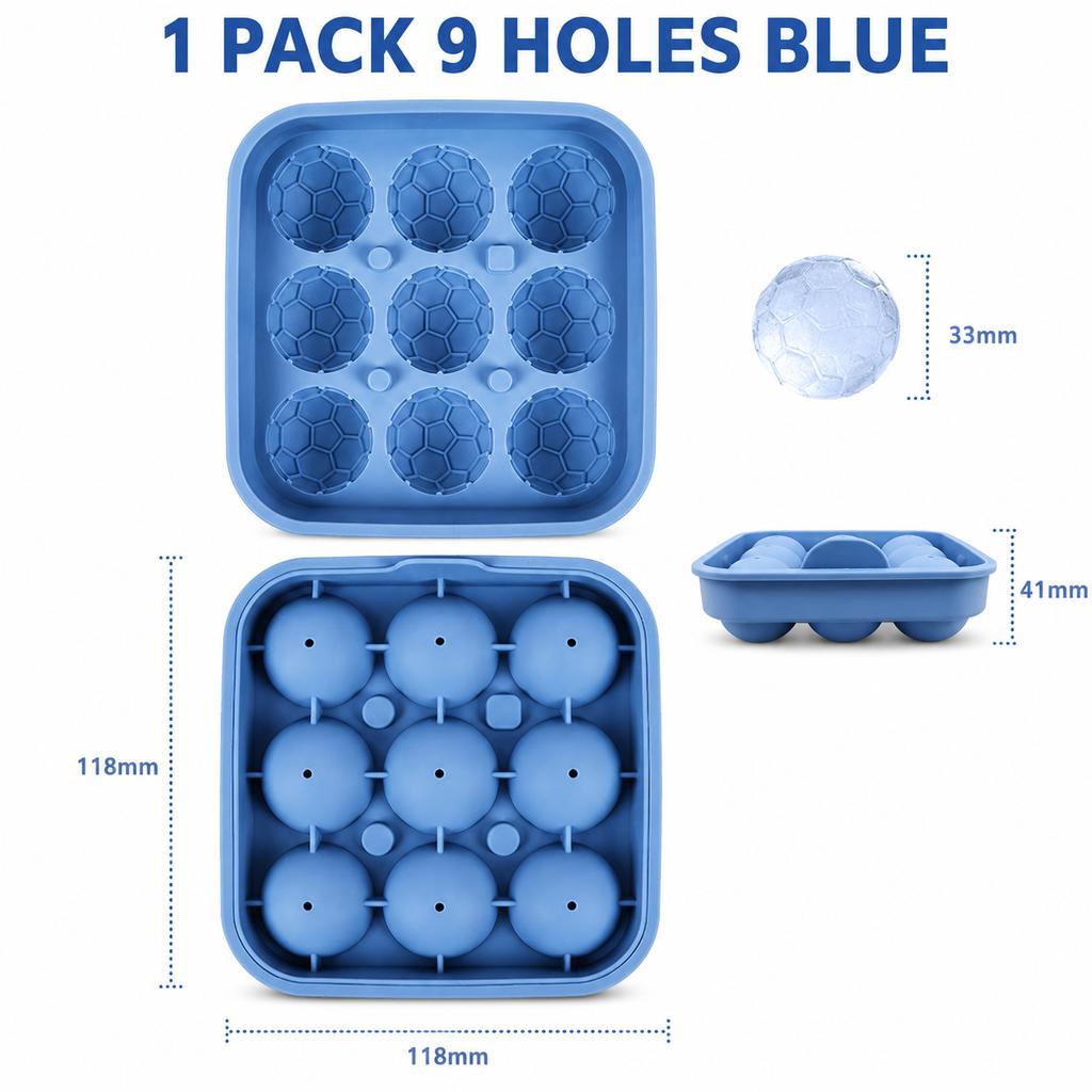 3D Soccer Ball Silicone Ice Cube Maker Tray 9-Cavity Football Ice Sphere Mold For Party Whiskey Cocktails Beverages Ice Trays