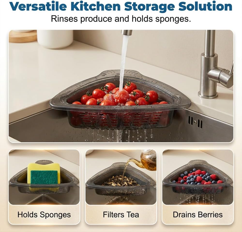 Magnetic Corner Sink Strainer Basket, 2026 New Upgraded Corner Sink Strainer, Triangular Drain Rack