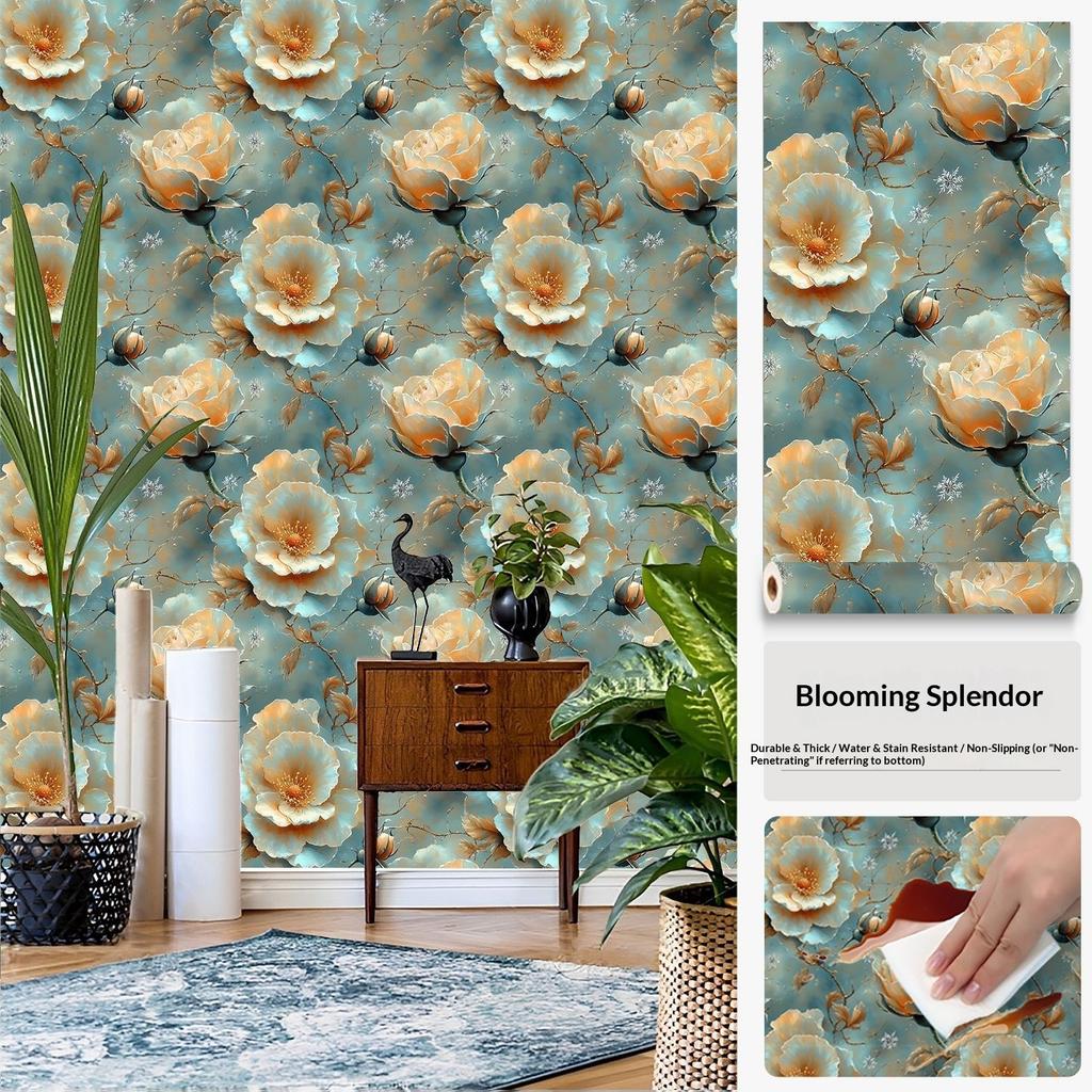 Premium Self-adhesive Wallpaper Flower Retro Pattern Wardrobe Cabinet Door Renovation Wallpaper Renovation Waterproof Furniture Sticker
