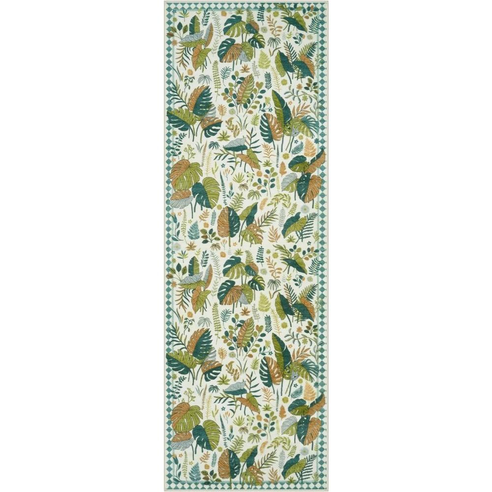 Runner Rug Green Plants Corridor Carpet Bedside Bedroom Modern Leaf Print Hallway Rugs Foldable Machine Washable Home Decoration