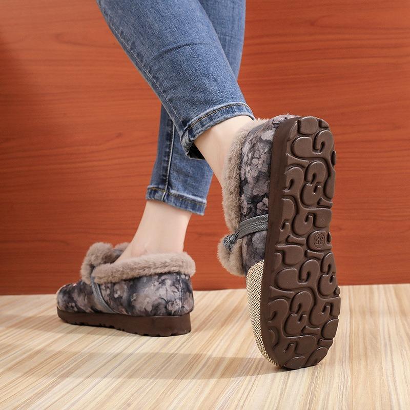Support Winter New Old Beijing Cloth Shoes Embroidered Mother Shoes with Fleece and Thickened Flat Shoes