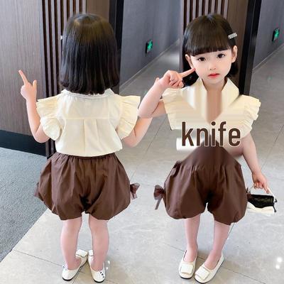 Summer 2025 Girls' Bow Blouse & Shorts Set - Fashionable Baby Girl Casual Outfit