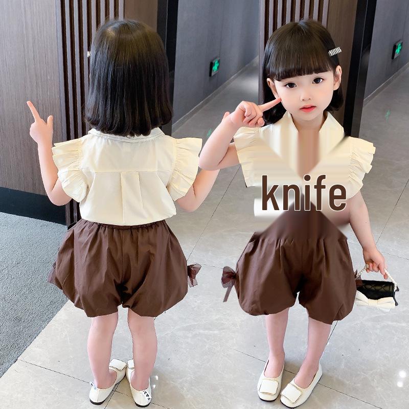 Summer 2025 Girls' Bow Blouse & Shorts Set - Fashionable Baby Girl Casual Outfit