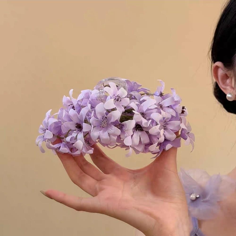 Delicate Beach Floral Hair Claw Solid color Elegant Hair Clip Vacation Style Shark Clip  Seaside