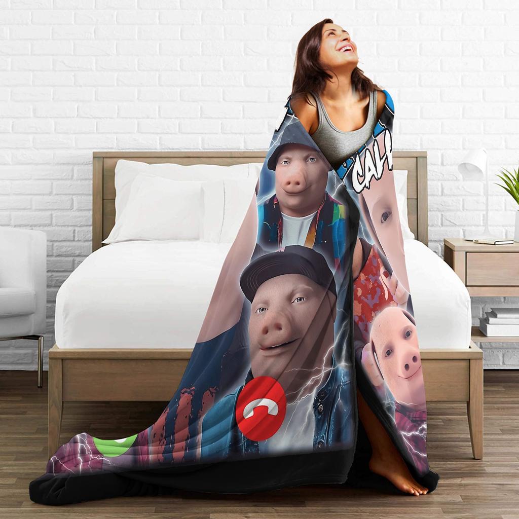 John Pork Vintage Retro Design Warm Blanket  Picnic Plush Throw Blanket Novelty Living Room Flannel Bedspread Sofa Bed Cover