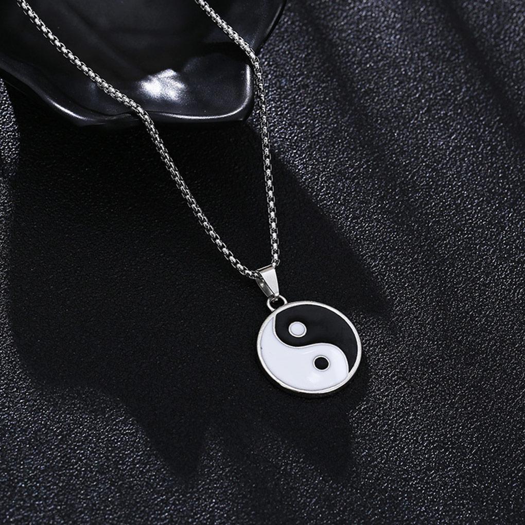 Necklace Compass Titanium Steel Tai Chi Amulet Engraved Link Present Steels Pendant Wide Row Jewelry Stainless Circle Cool