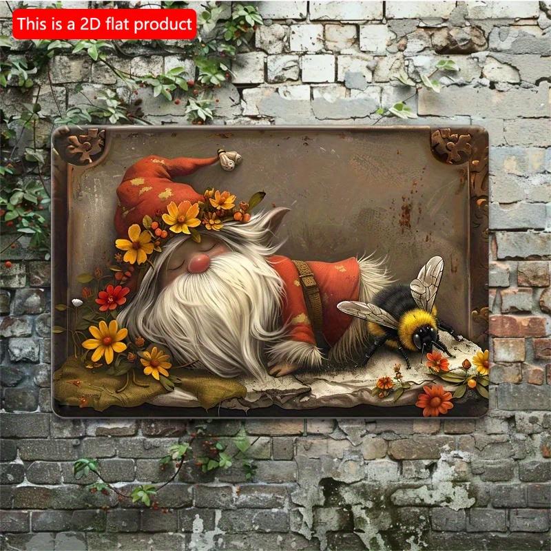 2D Flat Wooden Sign 30*20cm Wooden Wall Yard Decorative Sign, Vintage Gnome and Bee Design, Versatile Wall Hanging Decor Wooden Plaque