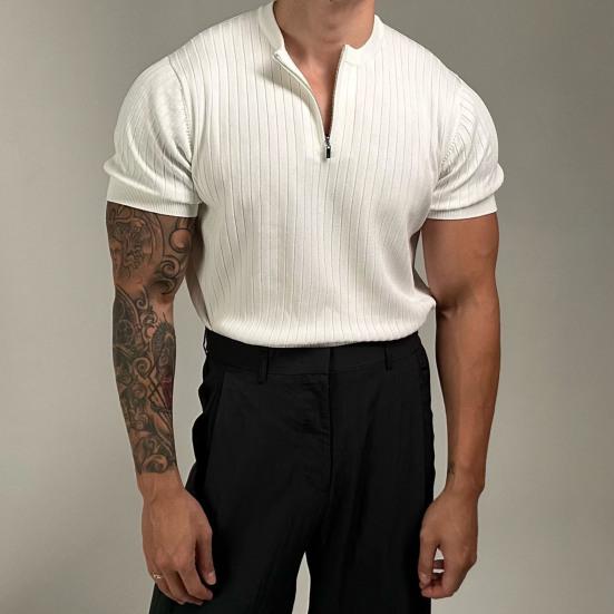 Men's O-neck T-shirt Casual Short Sleeve Solid Color T-Shirt Half-zip Draped Basic Tee Shirt Summer Top for Sports Gym Travel Office Daily Wear
