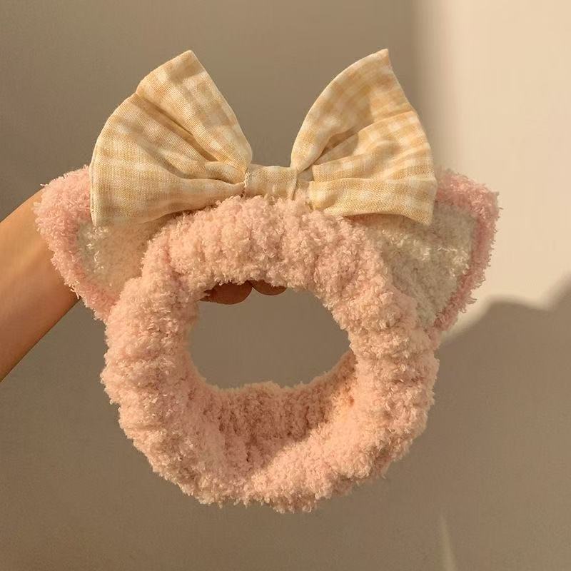 Hair Band Wash Face Cute Cartoon Plush Cat Ears Bow Bear Mask Hair Band Korean Version Headband Hair Accessories
