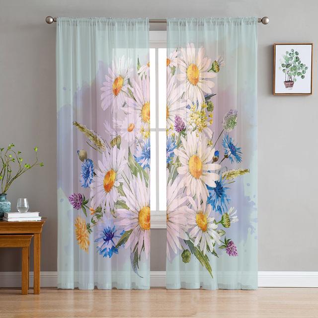 Spring Flower Eucalyptus Leaf Plant Sheer Voile Curtains For Living Room Bedroom Kids Room Decor Tulle Window Treatment Drapes