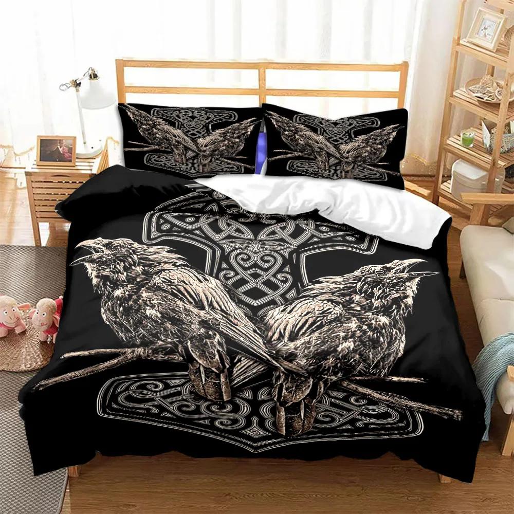 Viking Duvet Cover Set Viking Symbols Bedding Sets Scandinavian Folklore Motifs Northern Germanic Culture Celtic Comforter Cover