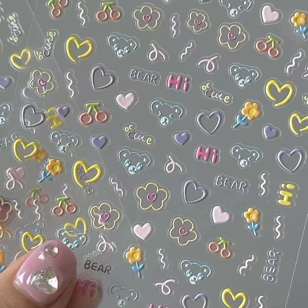Cartoon Cute Korean Bear Manicure Flat Sticker Student High-looking Handbook Waterproof Pen Sticker Sticker