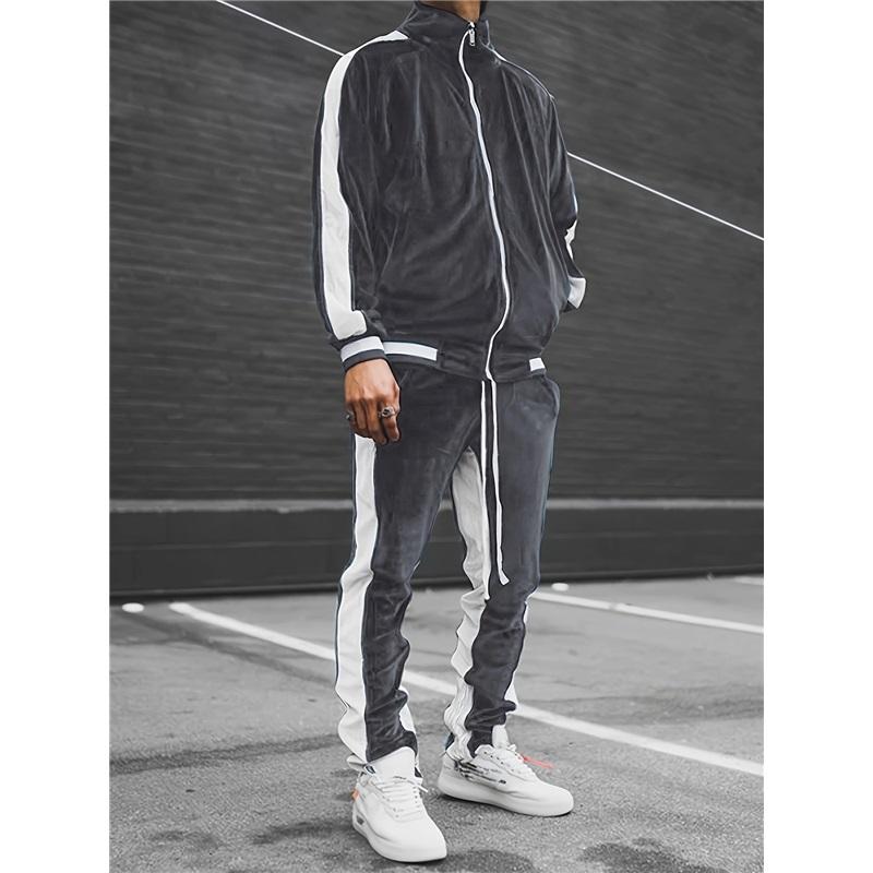 

Чоловічий велюровий спортивний костюм Осінньо-зимовий костюм 2 предмети Куртка на блискавці Куртка Штани Спорт Вправи Дозвілля L сірий