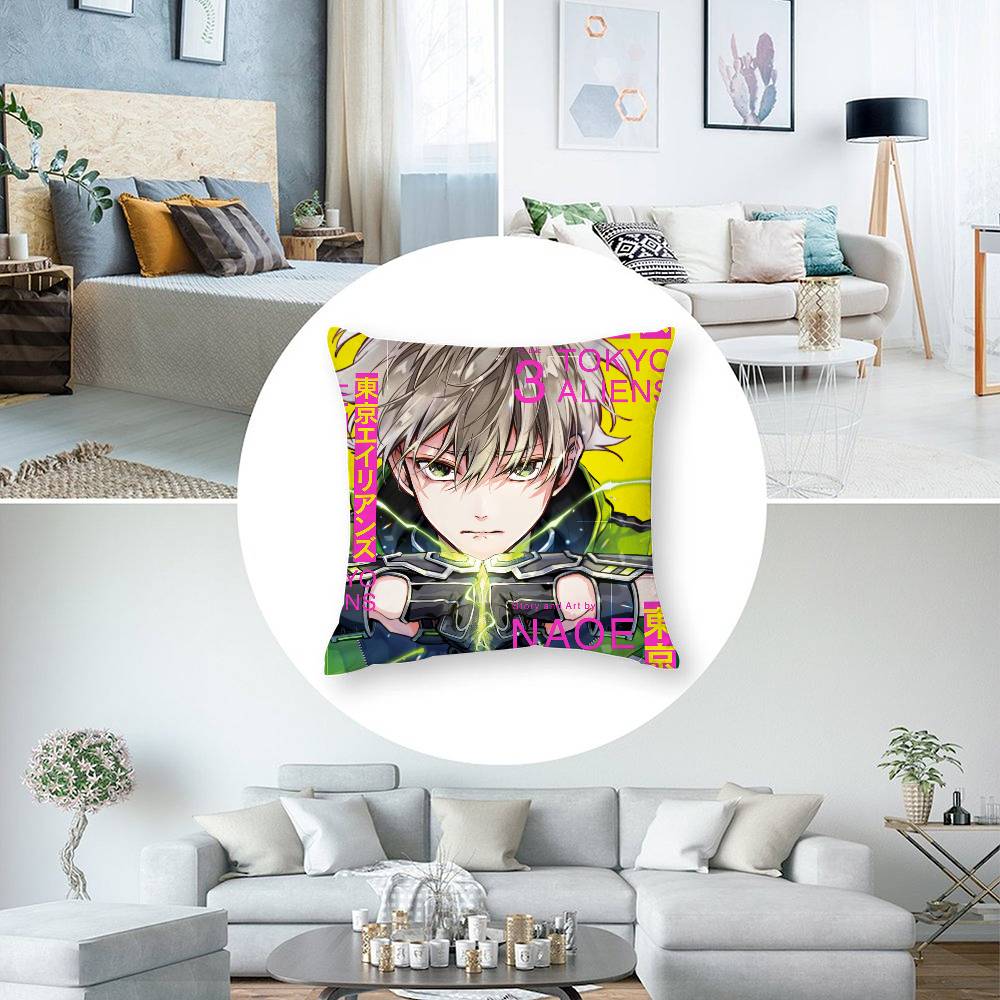 Anime Tokyo A-Aliens Pillow Case Short Plush Double-sided Print Square Throw Pillow Covers Sofa Home Cushion Decor