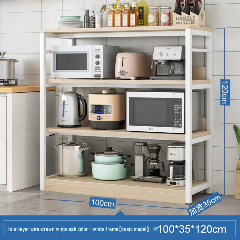 Floor-Standing Multifunctional Kitchen Rack for Microwave and Dishes Storage