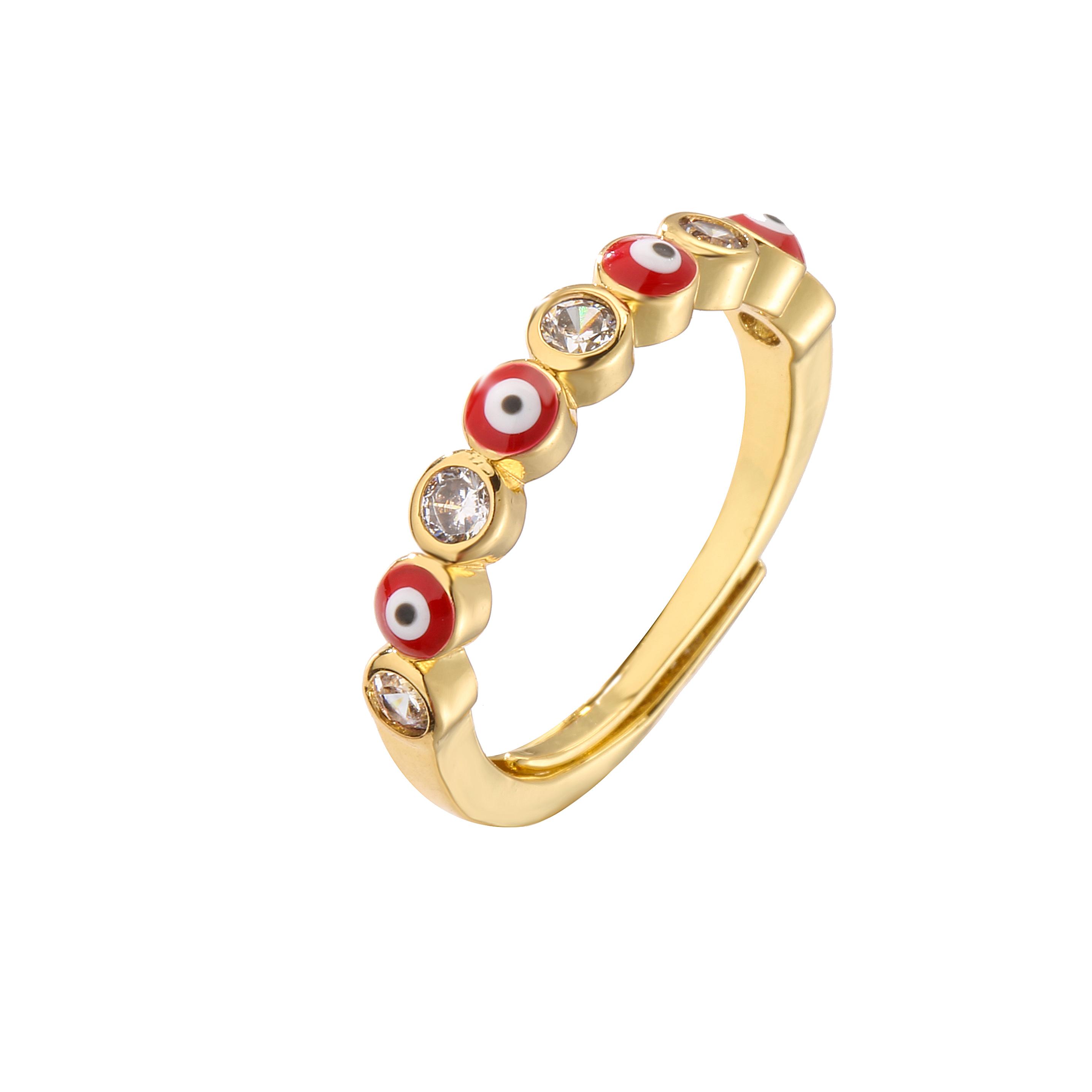 HECHENG,Lucky Eye Turkish Evil Eye Open Ring ,Zircon Copper Gold Color Finger Rings Adjustable for Women Fashion Zircon красный