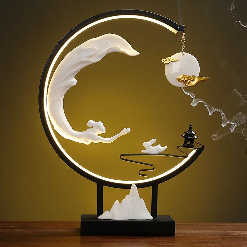 FY Big Size Fengshui Backflow Incense Burner with Irom Frame Zen Office Desktop Decorations for Home OUD Sandal Incense Holder