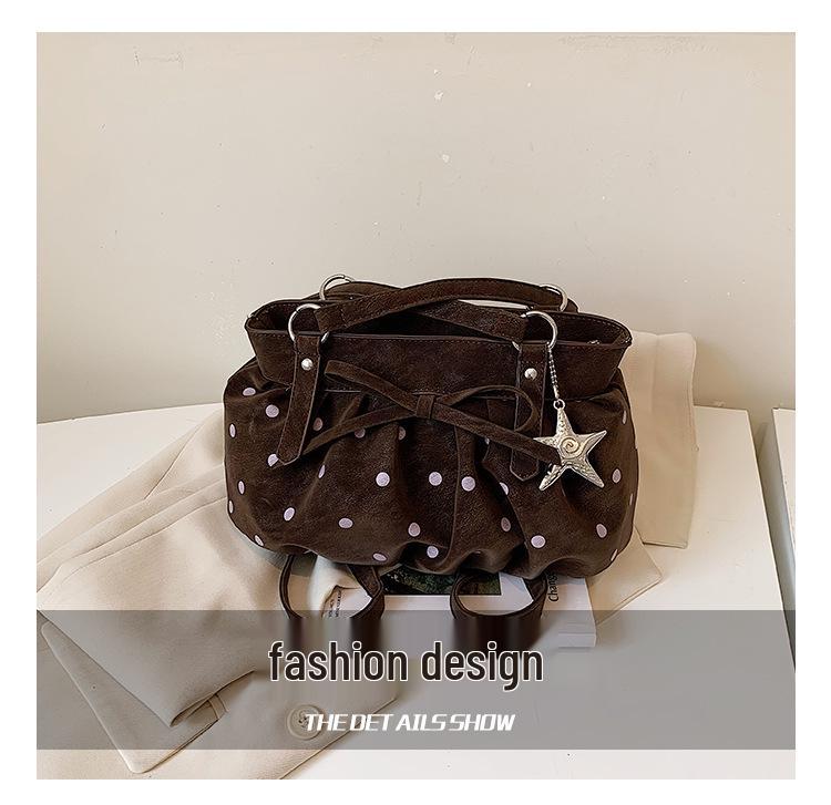 Women's Autumn 2026 Polka Dot Bow Large Pleated Cloud Bag - Simple, High-Capacity Underarm Design