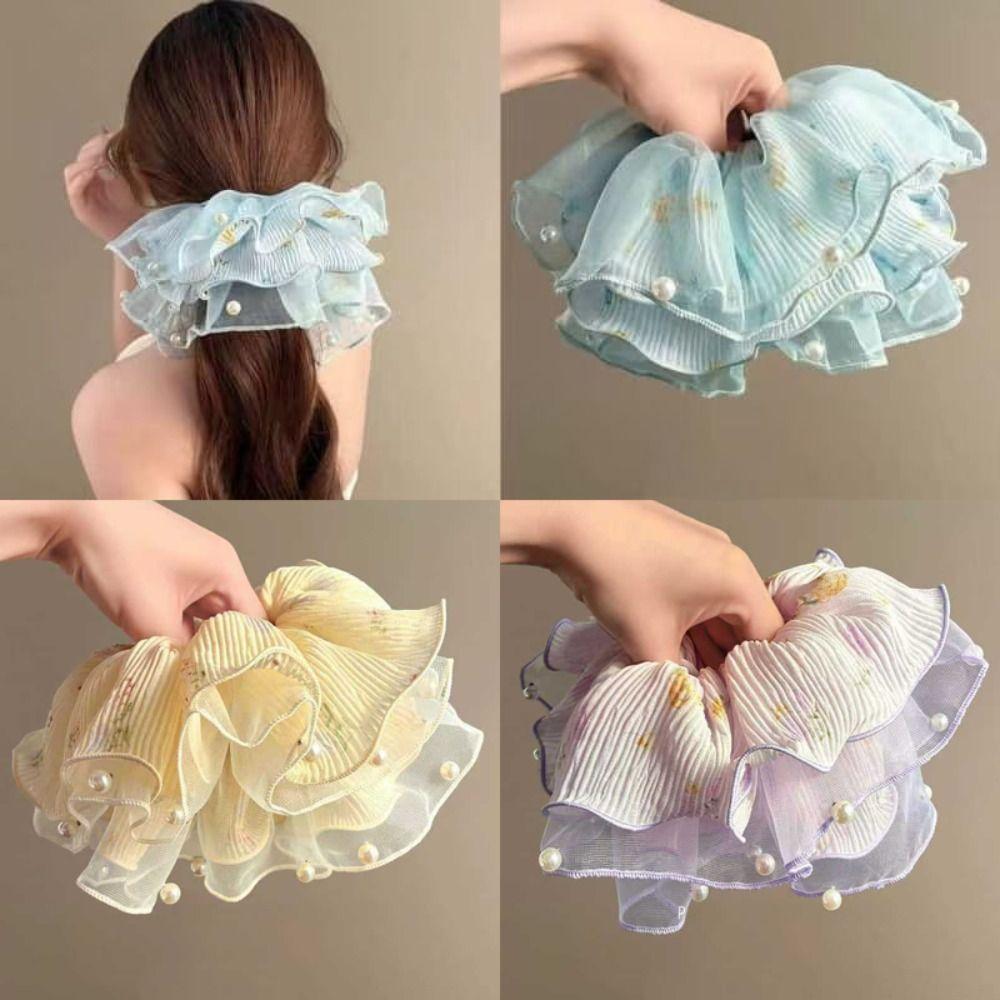 Elegant Pleated Hair Ties Intricate Floral Design Hair Rope Fresh Floral Hair Ring Summer Season