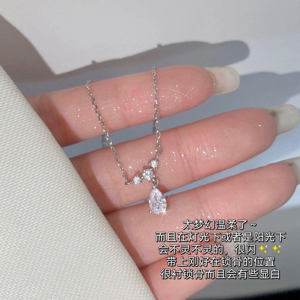 Korean Ins Trend Gentle Temperament Zircon Water Drop Necklace, Cold Wind Simple Super Fairy Girlfriend Collarbone Chain Woman