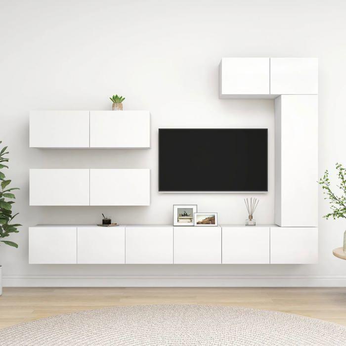 Meuble TV - Ensemble 7 pcs - Blanc mat - Bois d'ingénierie - Suspendu bílá